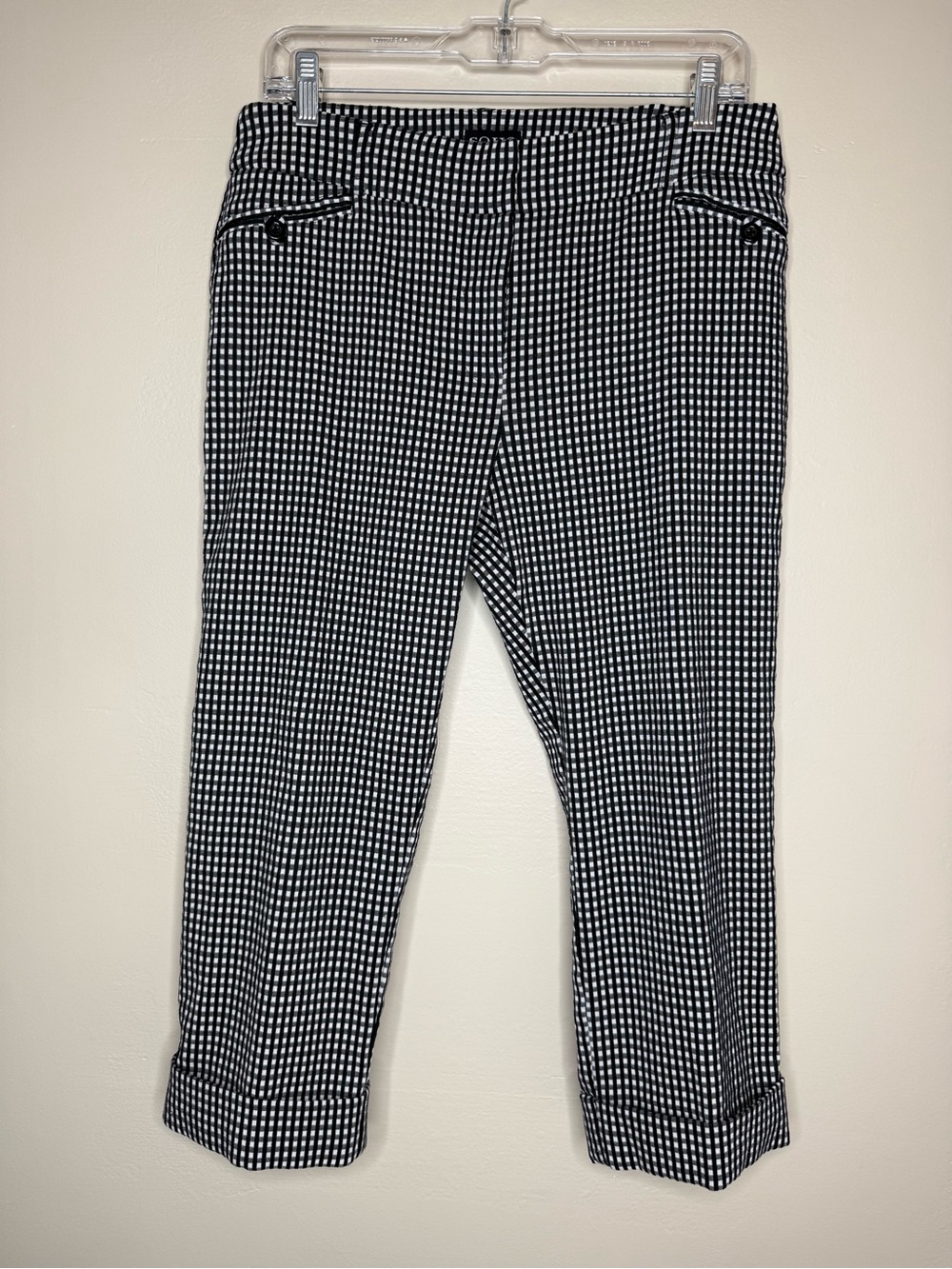 SOHO Apparel Black & White Gingham Capri Pants Cuffed Stretch Size 12